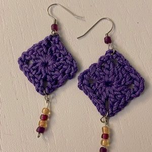 ❤️Crocheted boho inspired drop earrings with beads